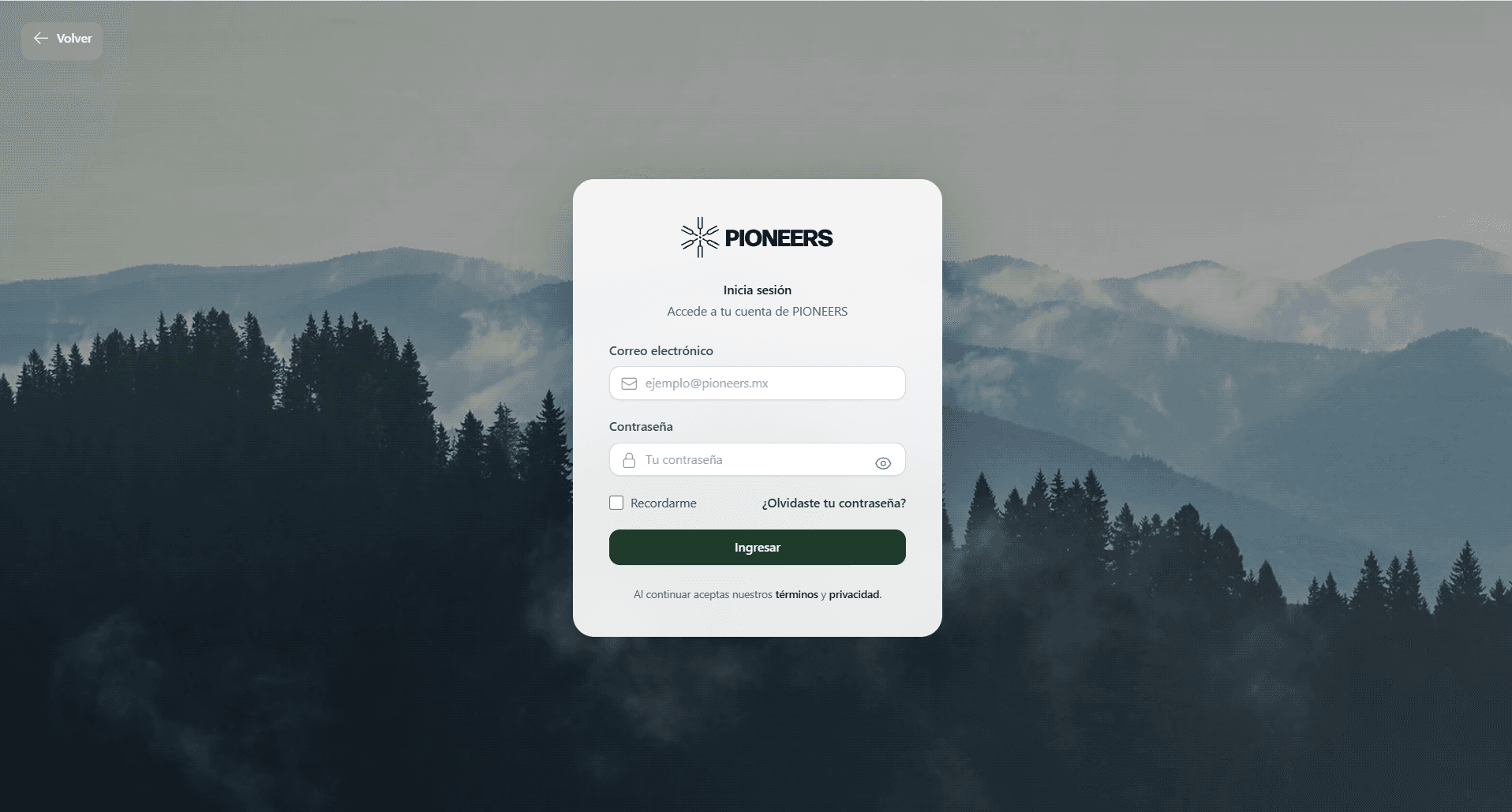 Pioneers — login / acceso