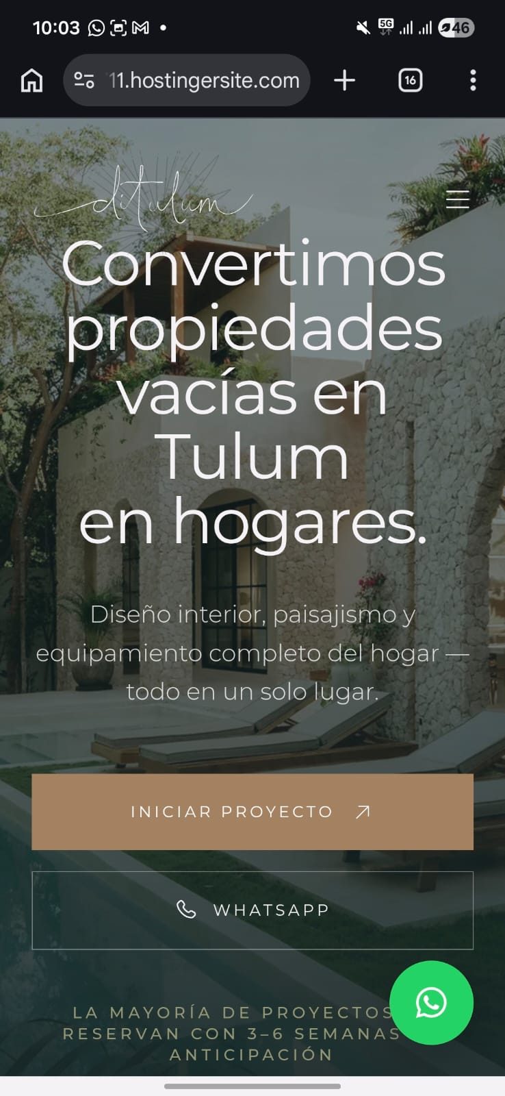 Sitio web para empresa de decoración en Tulum