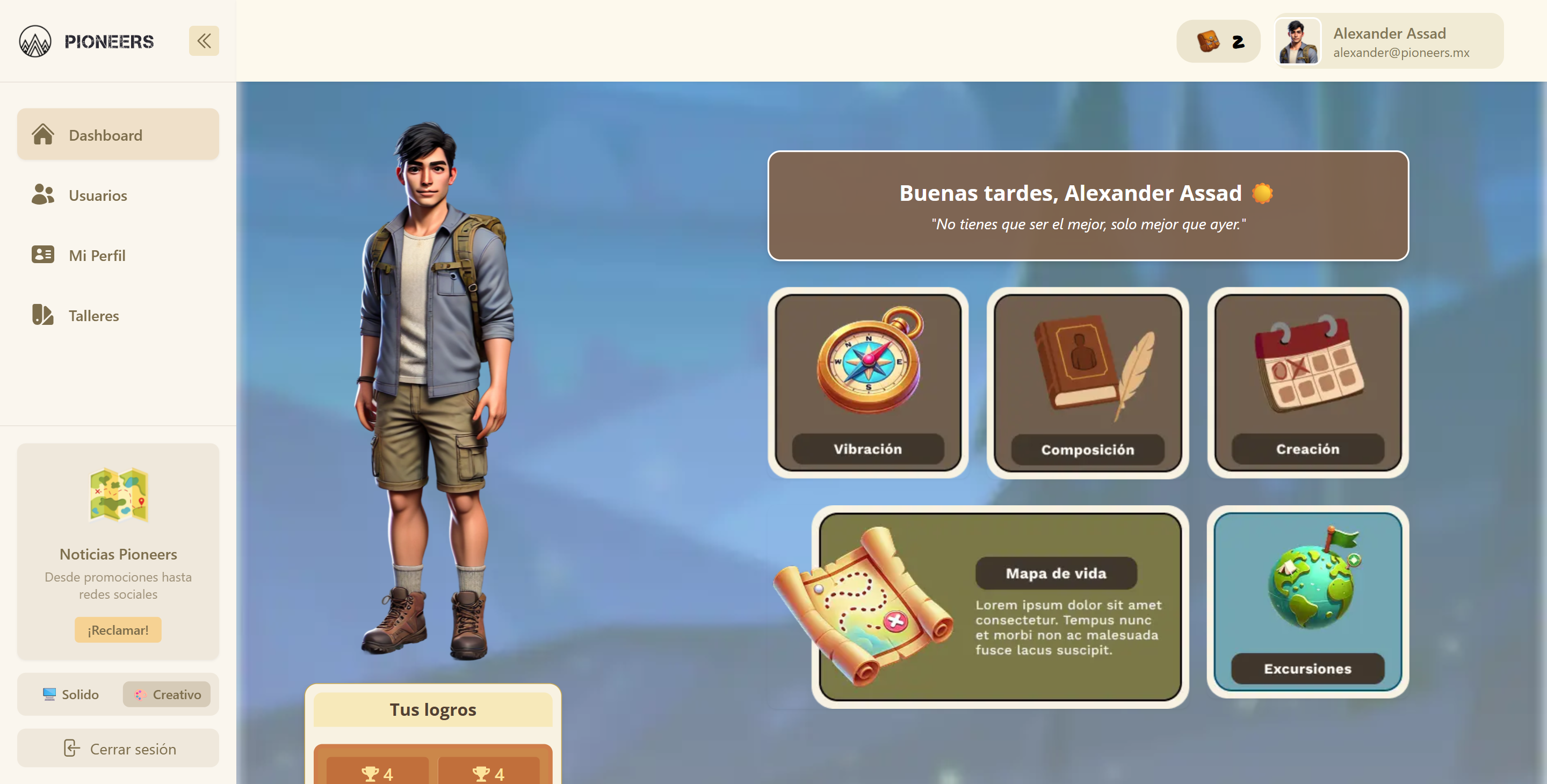 Pioneers — campamento digital (dashboard)